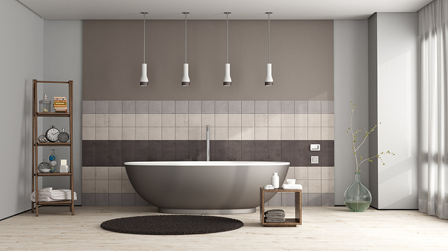 Brown bathtub in a modern bathroom - 3d rendering